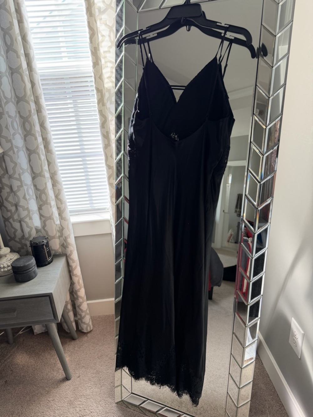 All Saints Black Satin Lace Trim Slip Dress - Picture 3 of 11